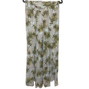 Hem & Thread EUC botanical tropical print split front pull on wide leg pants